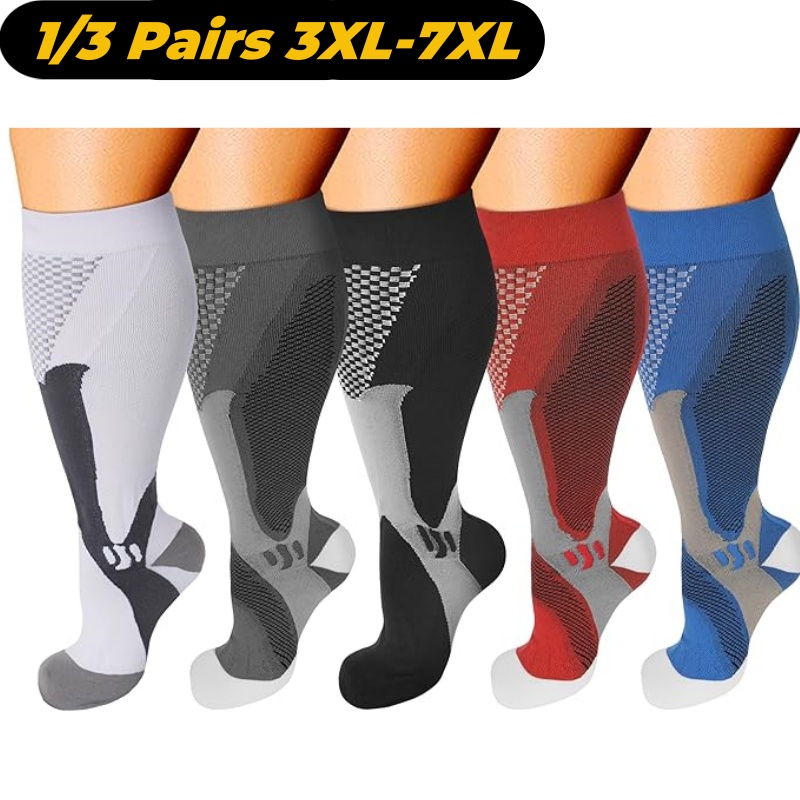 Compression Sock Medical - ถุงเท้ากันกระแทกน่องกว้างขนาด3XL-7XLPlus 1/2นิ้วสำหรับผู้หญิงผู้ชาย15-20mmhg ถุงเท้ารัดกล้ามเนื้อขนาดใหญ่สำหรับพยาบาลการเดินทางตั้งครรภ์