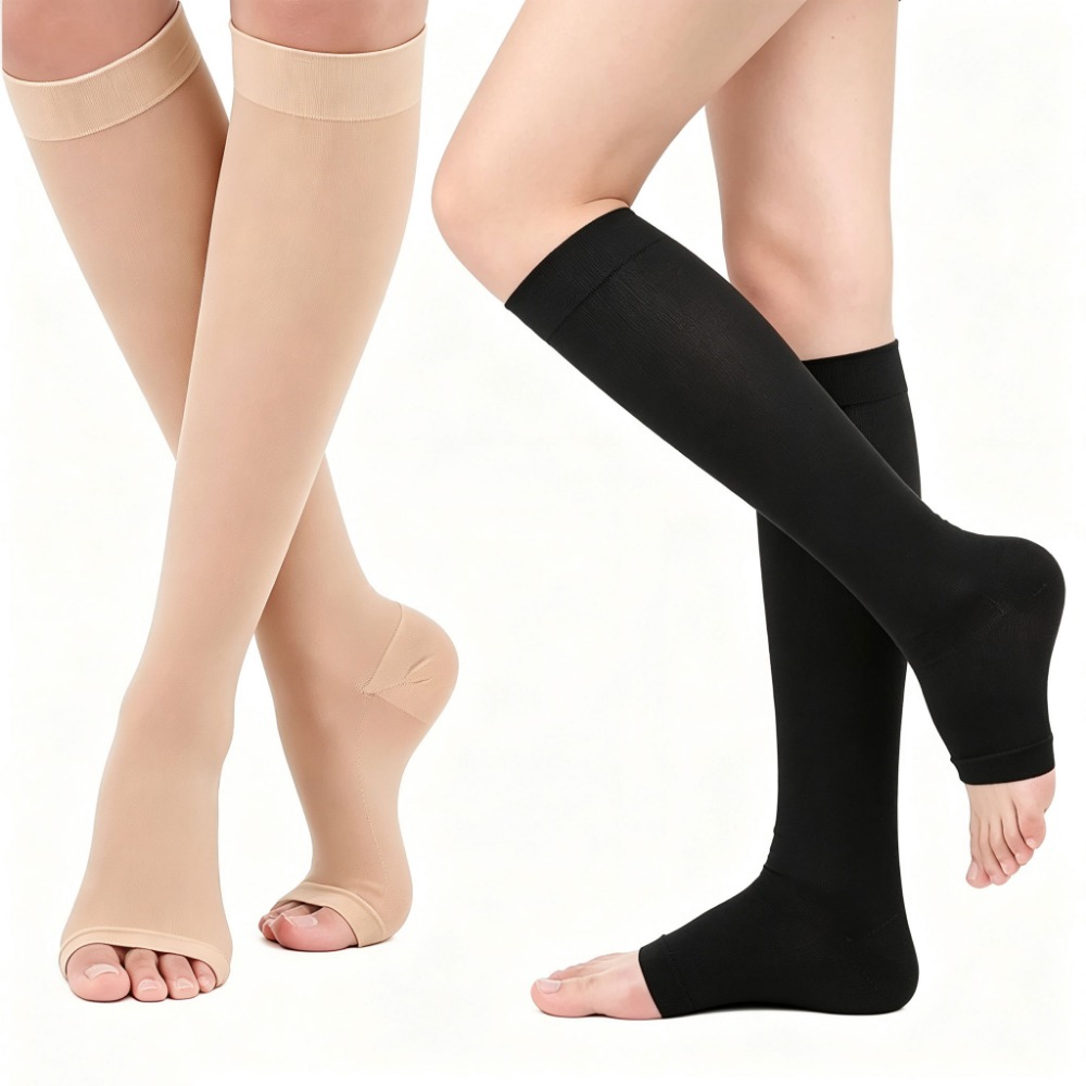 Compression Sock Medical - ถุงเท้าบีบรัดแบบไม่มีปลายเท้า รองรับทางการแพทย์ ไซส์ S-XXL ป้องกันเส้นเลือดขอด สำหรับผู้ชายและผู้หญิง